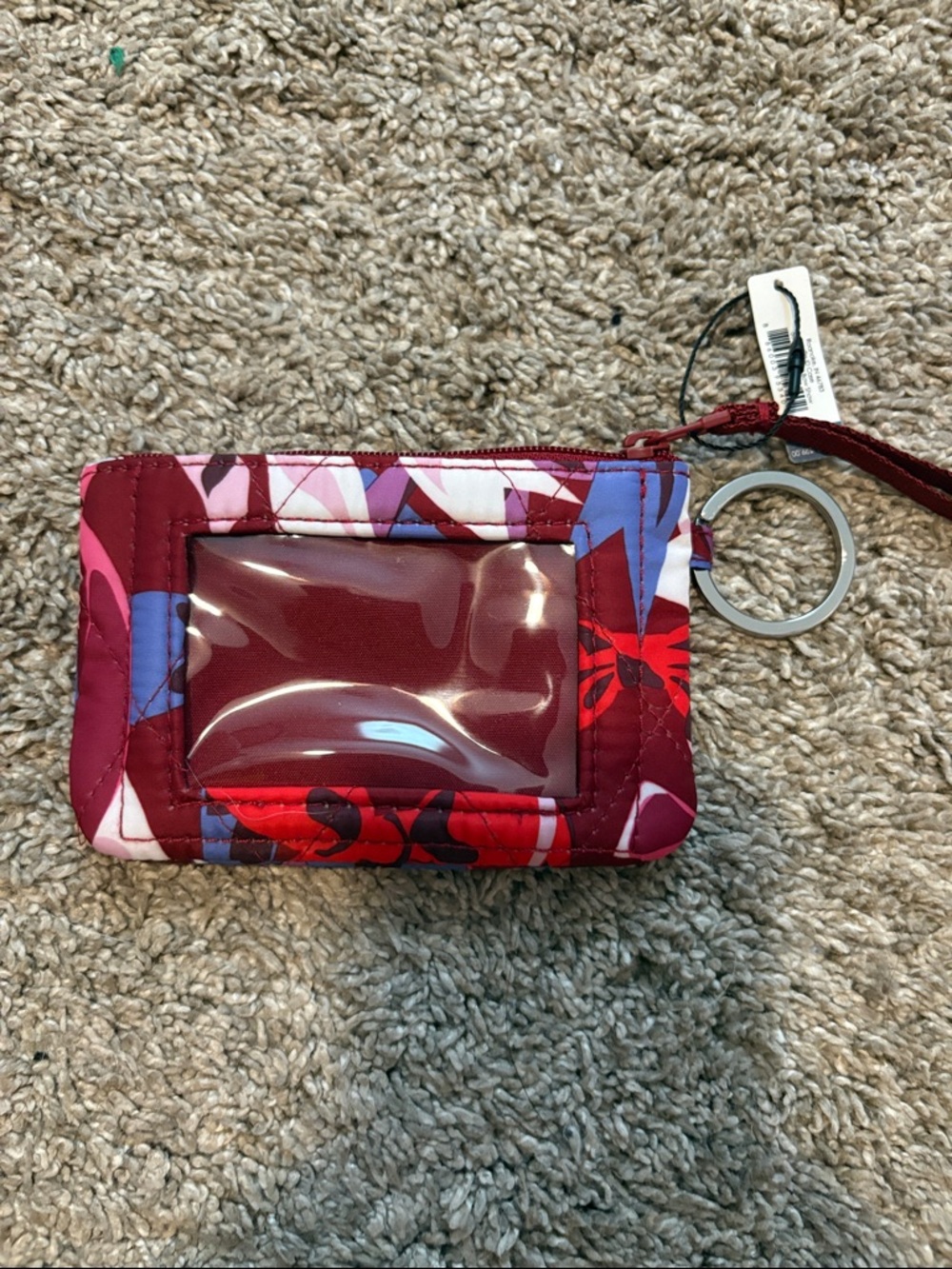 Vera Bradley Red Pink Bow ID Wristlet Keyring